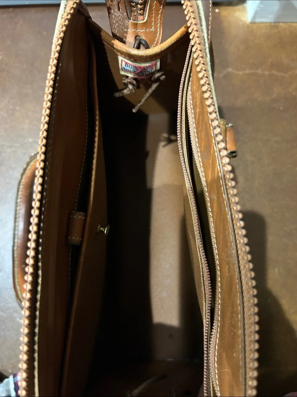 Dooney & Bourke Vintage Taupe and Tan Leather Satchel
